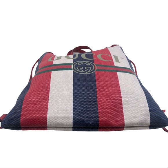 Gucci New Drawstring Logo Stripes Signature Backpack/ Tote - Picture 4 of 12